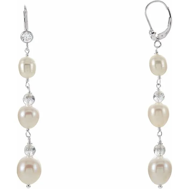 Earrings Sterling Silver Freshwater Pearl Crystal Earrings TreasureFineJewelers Earrings Sterling Silver Freshwater Pearl Crystal Earrings TreasureFineJewelers