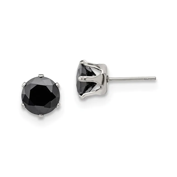 Earrings TreasureFineJewelers Stainless Steel Polished 8mm Black Round CZ Stud Post Earrings Earrings TreasureFineJewelers Stainless Steel Polished 8mm Black Round CZ Stud Post Earrings