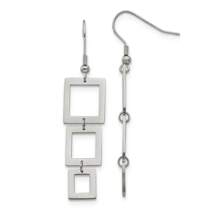 Earrings TreasureFineJewelers Stainless Steel Polished Squares Dangle Shepherd Hook Earrings Earrings TreasureFineJewelers Stainless Steel Polished Squares Dangle Shepherd Hook Earrings