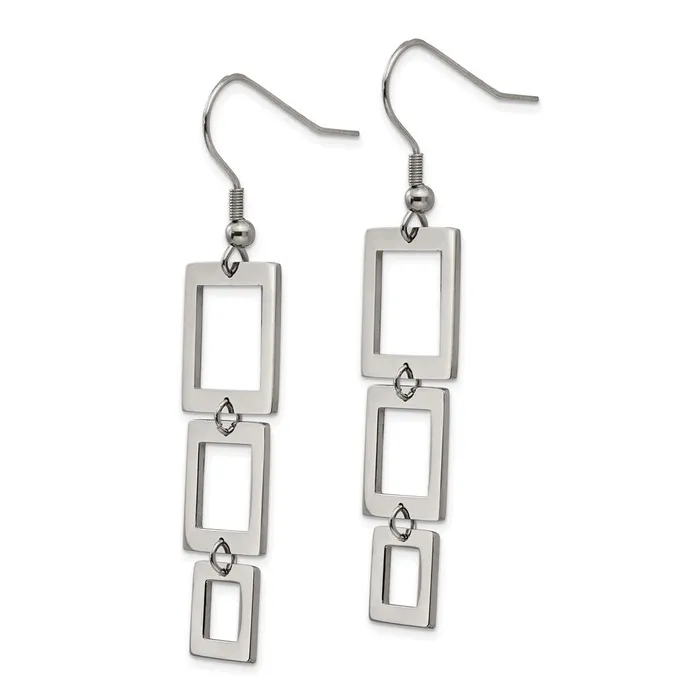 Earrings TreasureFineJewelers Stainless Steel Polished Squares Dangle Shepherd Hook Earrings