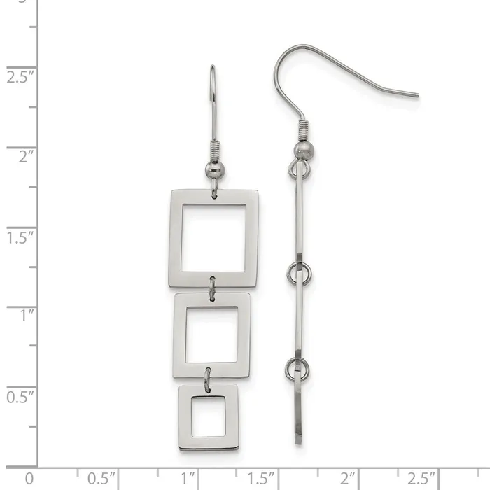 Earrings TreasureFineJewelers Stainless Steel Polished Squares Dangle Shepherd Hook Earrings