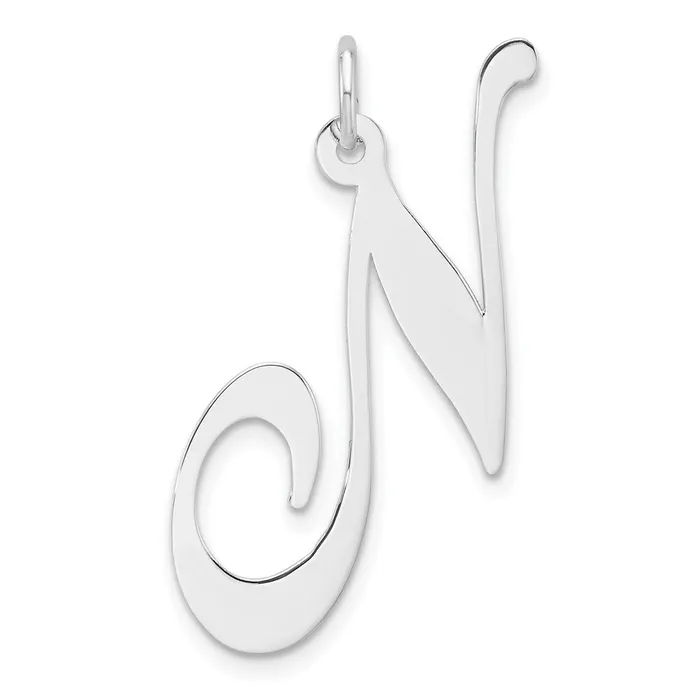 Large Sterling Silver Rhodiumplated Fancy Script Letter N Initial Charm TreasureFineJewelers Necklaces Large Sterling Silver Rhodiumplated Fancy Script Letter N Initial Charm TreasureFineJewelers Necklaces