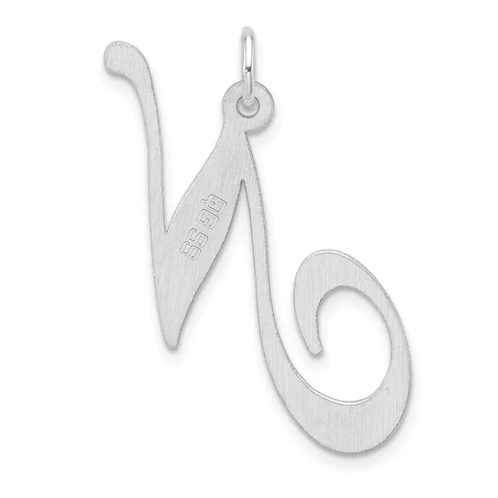 Large Sterling Silver Rhodiumplated Fancy Script Letter N Initial Charm TreasureFineJewelers Necklaces