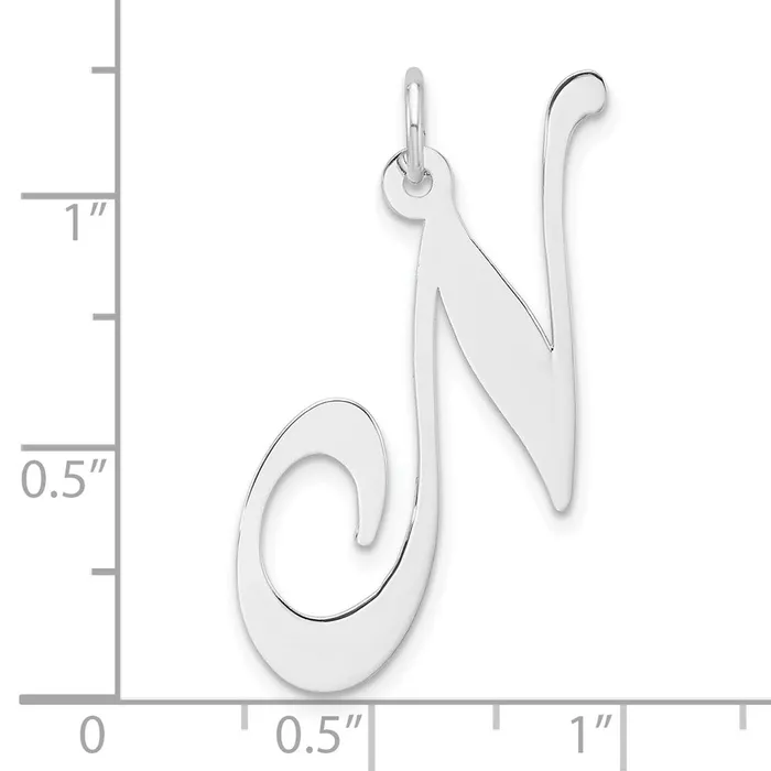 Large Sterling Silver Rhodiumplated Fancy Script Letter N Initial Charm TreasureFineJewelers Necklaces