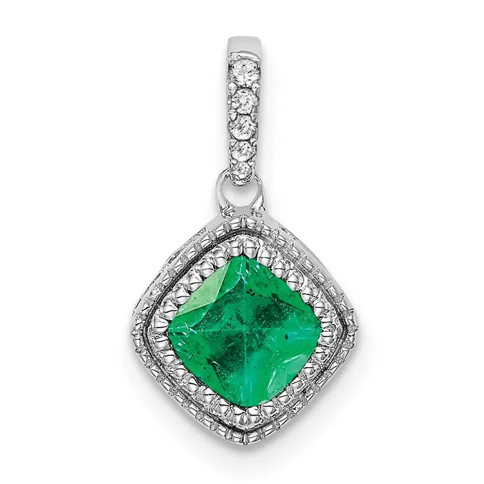 Necklaces 10k White Gold Cushion Emerald and Diamond Pendant TreasureFineJewelers Necklaces 10k White Gold Cushion Emerald and Diamond Pendant TreasureFineJewelers