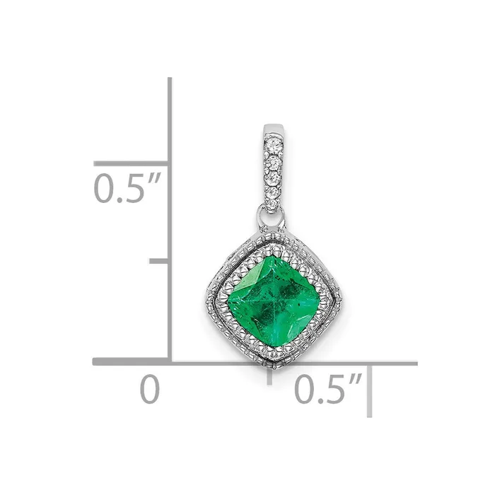 Necklaces 10k White Gold Cushion Emerald and Diamond Pendant TreasureFineJewelers