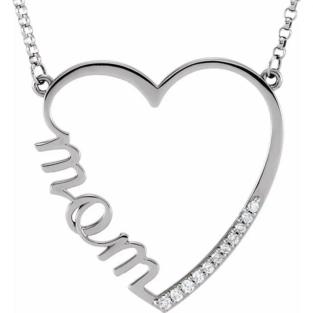 Necklaces 14K White 110 CTW Diamond Mom Heart 17 Necklace TreasureFineJewelers Necklaces 14K White 110 CTW Diamond Mom Heart 17 Necklace TreasureFineJewelers