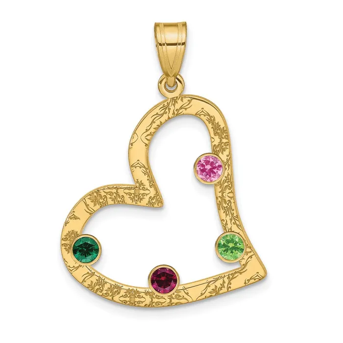 Necklaces Sterling SilverGoldplated 4 Birthstone Heart with SS Bezel Family Pendant TreasureFineJewelers