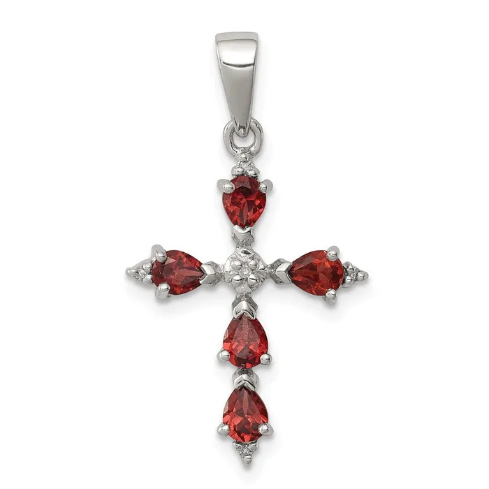 Necklaces Sterling Silver Rhodium Pear Garnet Cross Pendant TreasureFineJewelers Necklaces Sterling Silver Rhodium Pear Garnet Cross Pendant TreasureFineJewelers