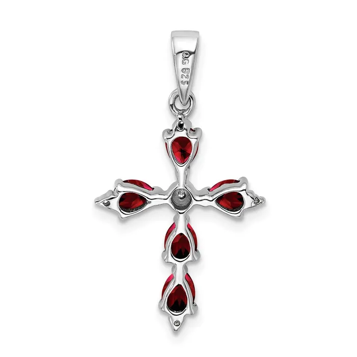 Necklaces Sterling Silver Rhodium Pear Garnet Cross Pendant TreasureFineJewelers