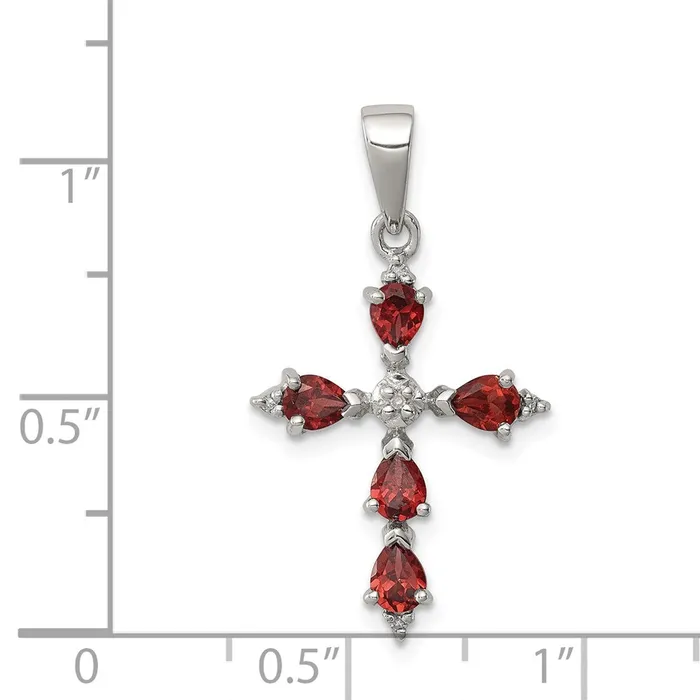 Necklaces Sterling Silver Rhodium Pear Garnet Cross Pendant TreasureFineJewelers