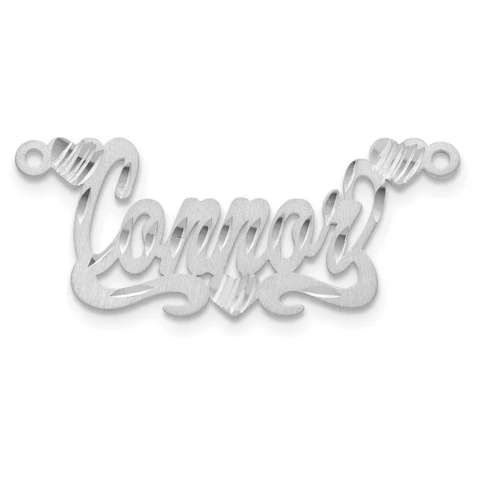 Necklaces TreasureFineJewelers 10K White Gold Satin Diamondcut Heart Name Plate Necklaces TreasureFineJewelers 10K White Gold Satin Diamondcut Heart Name Plate