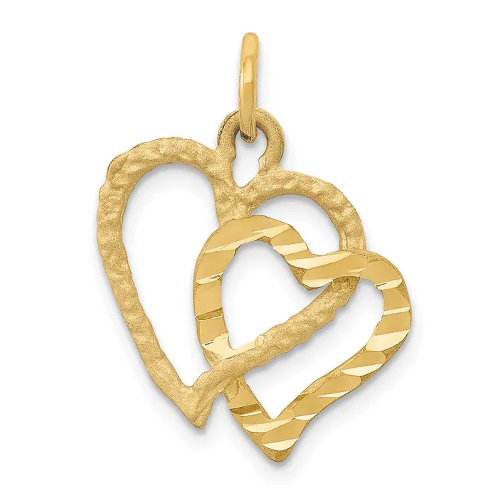Necklaces TreasureFineJewelers 14K Polished and Textured Double Heart Pendant Necklaces TreasureFineJewelers 14K Polished and Textured Double Heart Pendant