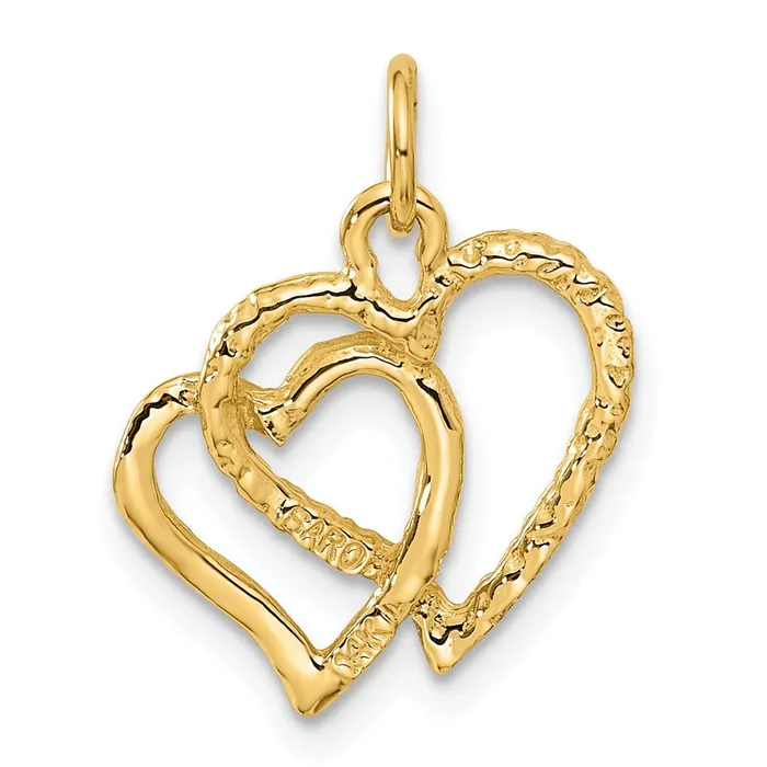 Necklaces TreasureFineJewelers 14K Polished and Textured Double Heart Pendant
