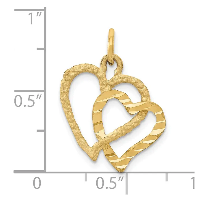 Necklaces TreasureFineJewelers 14K Polished and Textured Double Heart Pendant