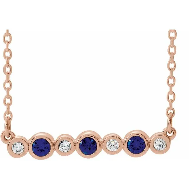 Necklaces TreasureFineJewelers 14K Rose Blue Sapphire 08 CTW Diamond BezelSet Bar 1618 Necklace