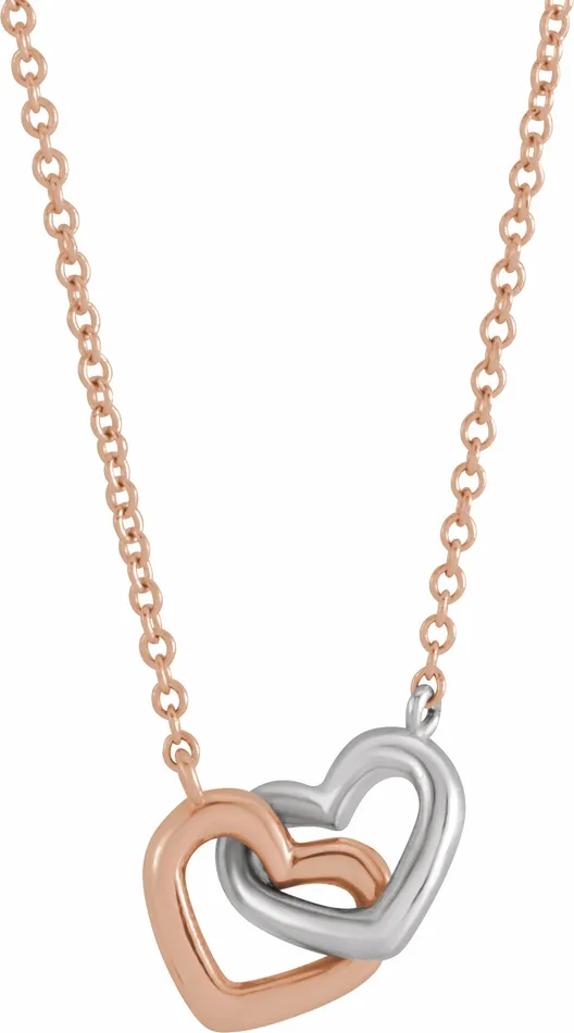 Necklaces TreasureFineJewelers 14K Rose GoldWhite Gold Interlocking Heart 16 Necklace Necklaces TreasureFineJewelers 14K Rose GoldWhite Gold Interlocking Heart 16 Necklace
