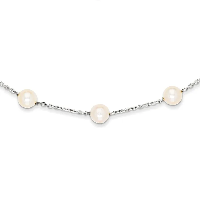 Necklaces TreasureFineJewelers 14K White Gold 89mm White Freshwater Cultured Pearl 14station Necklace Necklaces TreasureFineJewelers 14K White Gold 89mm White Freshwater Cultured Pearl 14station Necklace
