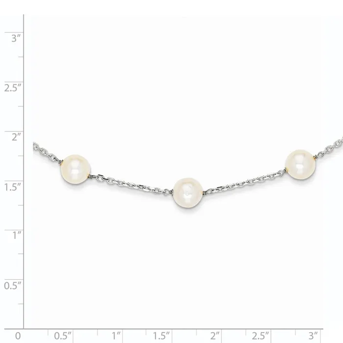 Necklaces TreasureFineJewelers 14K White Gold 89mm White Freshwater Cultured Pearl 14station Necklace