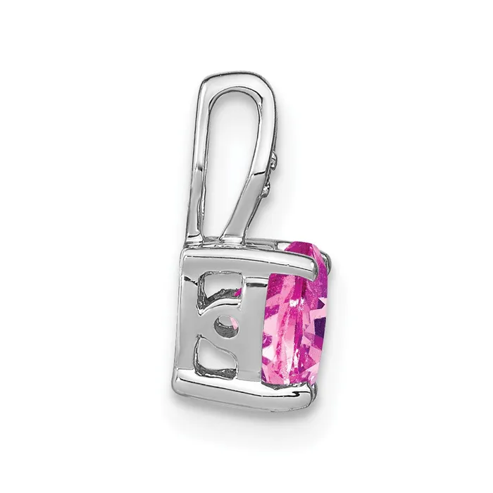 Necklaces TreasureFineJewelers 14k White Gold Heart Created Pink Sapphire and Diamond Pendant