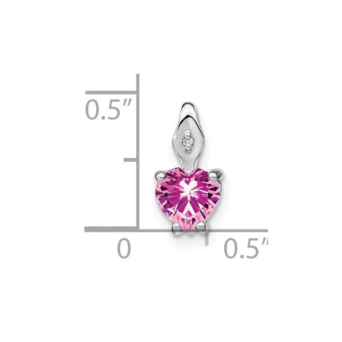 Necklaces TreasureFineJewelers 14k White Gold Heart Created Pink Sapphire and Diamond Pendant