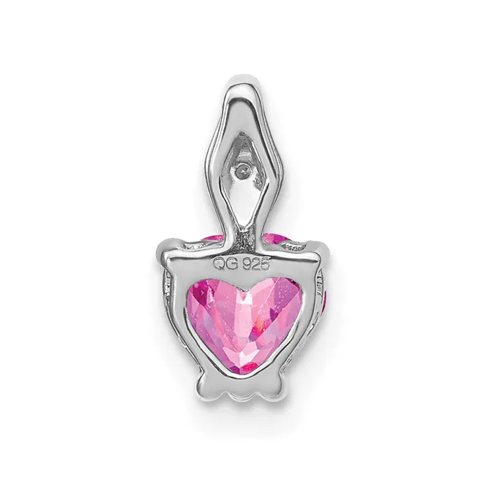Necklaces TreasureFineJewelers 14k White Gold Heart Created Pink Sapphire and Diamond Pendant