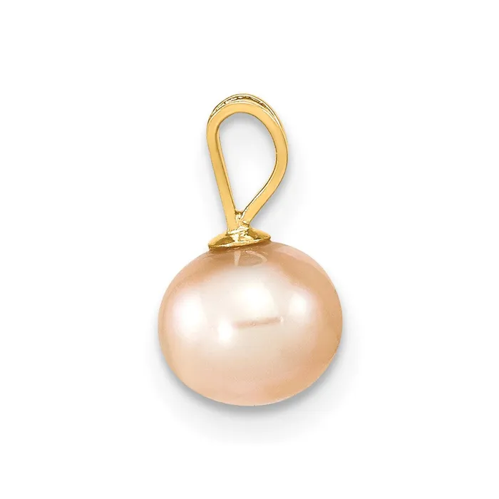 Necklaces TreasureFineJewelers 14k Yellow Gold Gold 67mm Pink Round Freshwater Cultured Pearl Pendant