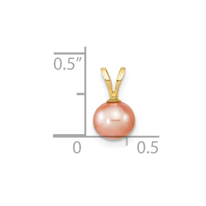 Necklaces TreasureFineJewelers 14k Yellow Gold Gold 67mm Pink Round Freshwater Cultured Pearl Pendant
