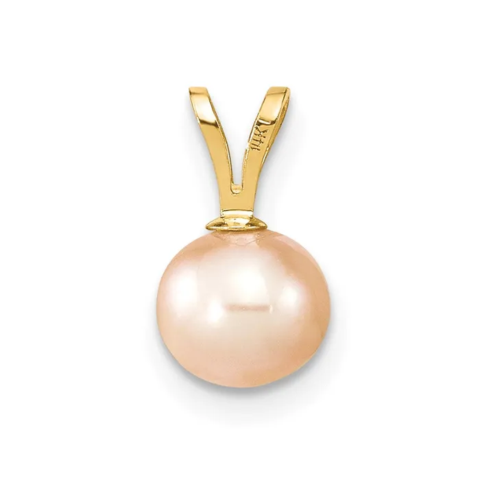 Necklaces TreasureFineJewelers 14k Yellow Gold Gold 67mm Pink Round Freshwater Cultured Pearl Pendant