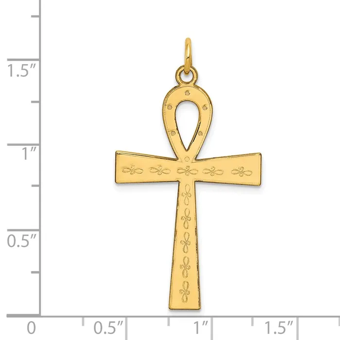 Necklaces TreasureFineJewelers 14k Yellow Gold Laser Designed Ankh Cross Pendant