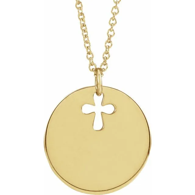 Necklaces TreasureFineJewelers 14K Yellow Gold Pierced Cross Disc 1618 Necklace Necklaces TreasureFineJewelers 14K Yellow Gold Pierced Cross Disc 1618 Necklace