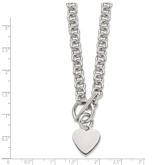 Necklaces TreasureFineJewelers Stainless Steel Polished Heart Toggle 18in Necklace