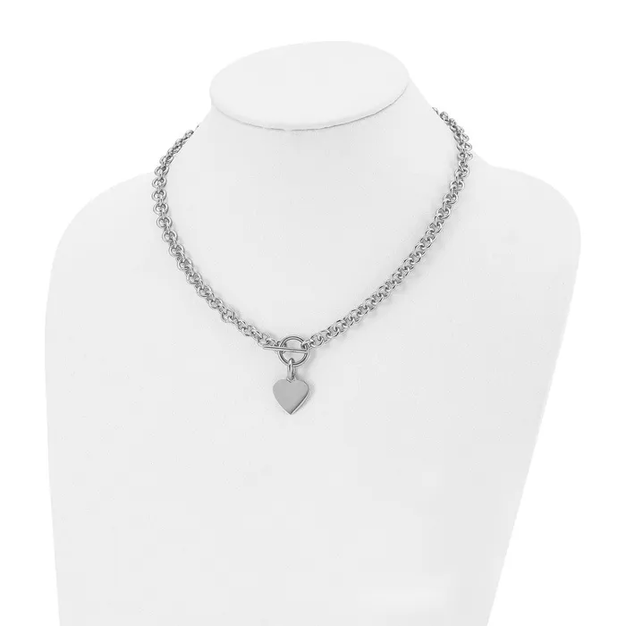Necklaces TreasureFineJewelers Stainless Steel Polished Heart Toggle 18in Necklace