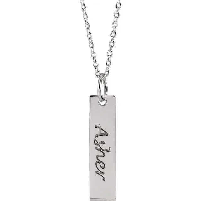Necklaces TreasureFineJewelers Sterling Silver 20x5 mm Engravable Bar 1618 Necklace