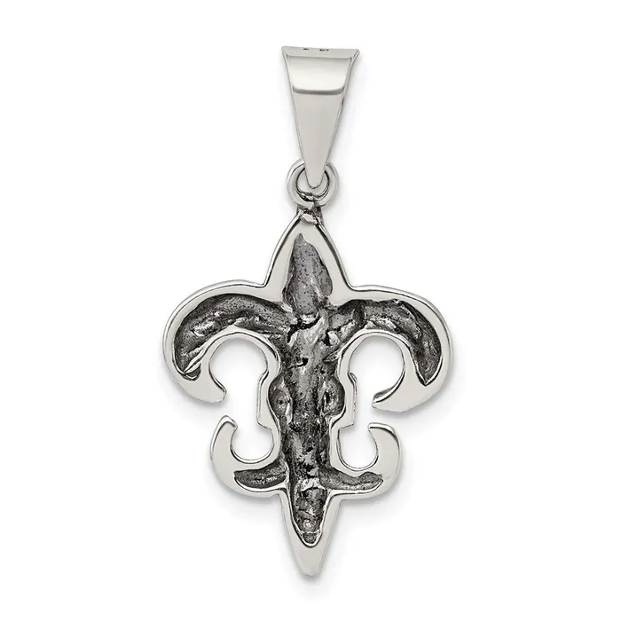 Necklaces TreasureFineJewelers Sterling Silver Antiqued Fleur De lis Pendant