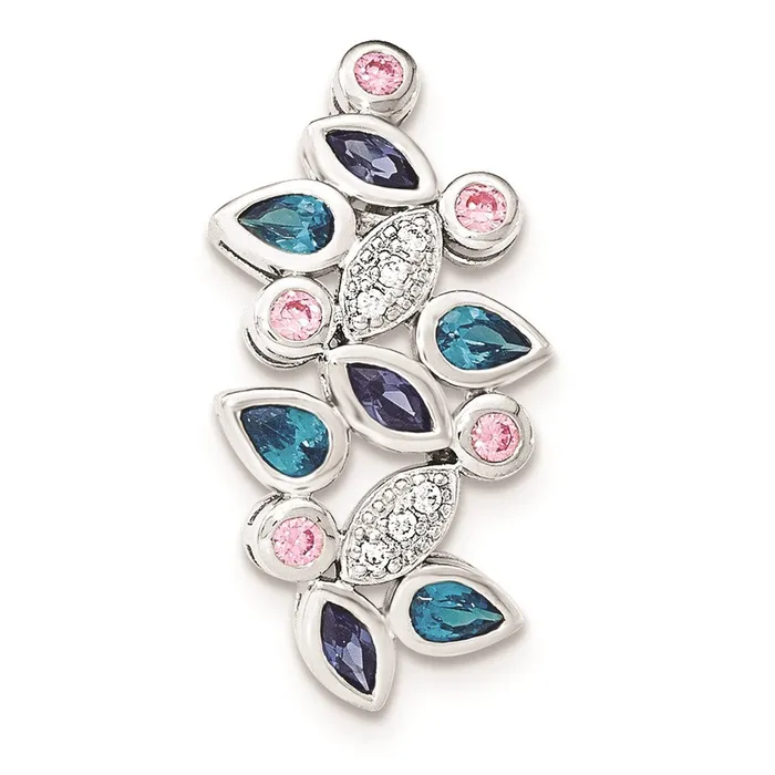 Necklaces TreasureFineJewelers Sterling Silver Pink Blue CZ Slide Pendant
