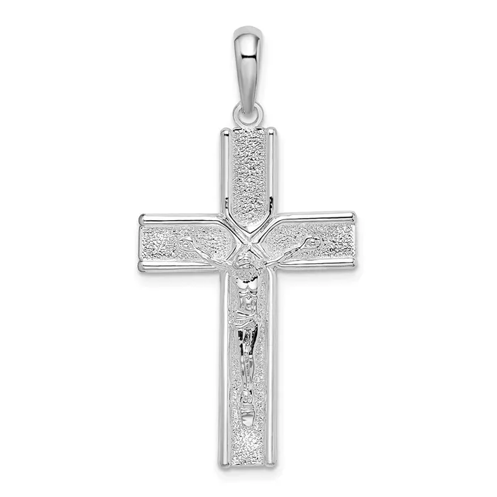 Necklaces TreasureFineJewelers Sterling Silver Polished and Satin Crucifix Cross Pendant Necklaces TreasureFineJewelers Sterling Silver Polished and Satin Crucifix Cross Pendant