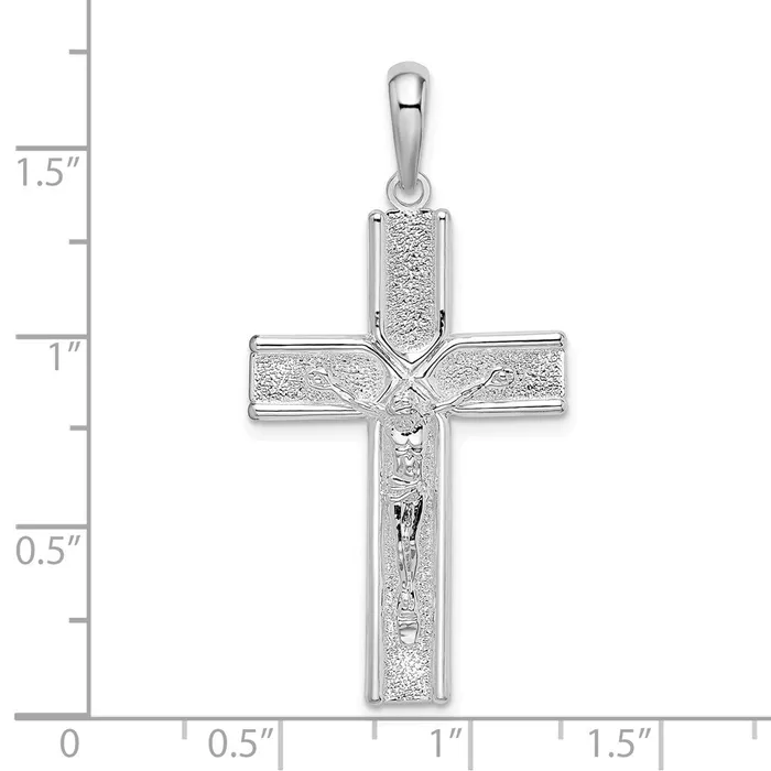 Necklaces TreasureFineJewelers Sterling Silver Polished and Satin Crucifix Cross Pendant