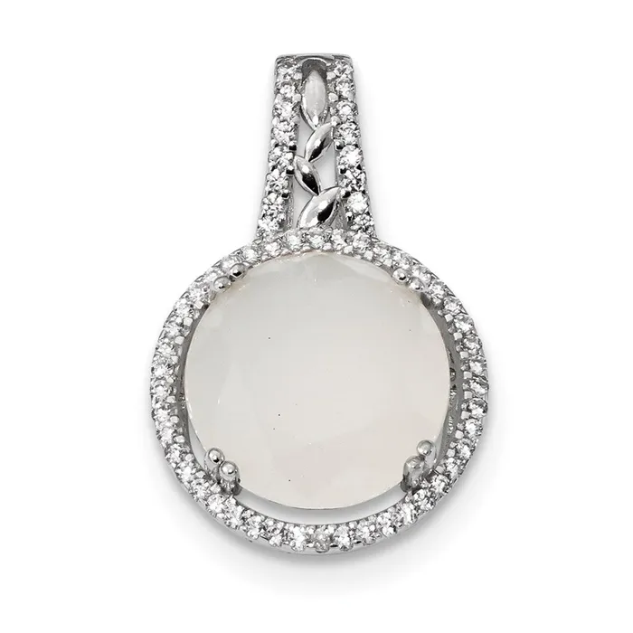 Necklaces TreasureFineJewelers Sterling Silver Rhodiumplated CZ Milky White Glass Stone Pendant Necklaces TreasureFineJewelers Sterling Silver Rhodiumplated CZ Milky White Glass Stone Pendant