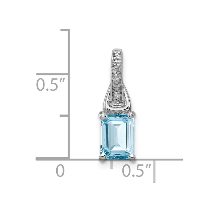 Necklaces TreasureFineJewelers Sterling Silver Rhodiumplated Diamond Light Blue Topaz Pendant