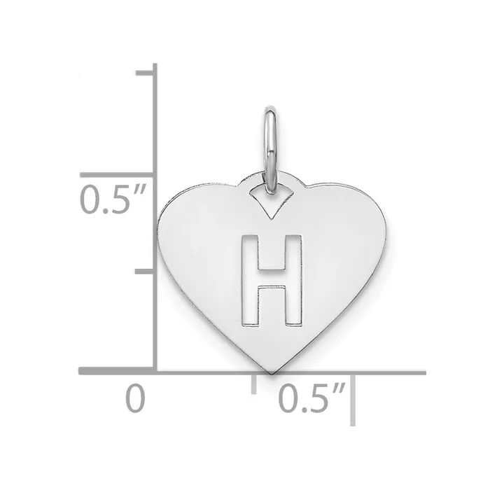 Necklaces TreasureFineJewelers Sterling Silver Rhodiumplated Heart Letter H Initial Charm
