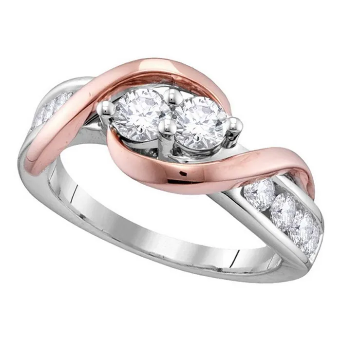 North Arrow Shop Rings 14kt two tone gold womens round diamond 2 stone bridal wedding engagement ring 1 12 cttw112659 North Arrow Shop Rings 14kt two tone gold womens round diamond 2 stone bridal wedding engagement ring 1 12 cttw112659