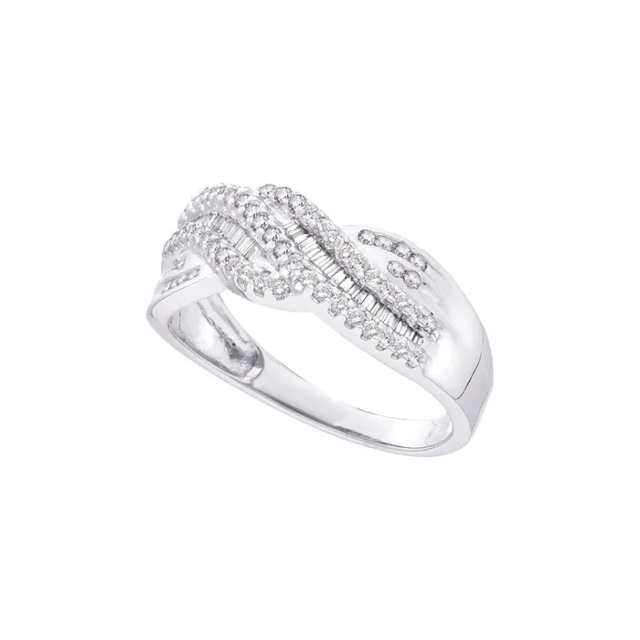 North Arrow Shop Rings 14kt white gold womens round baguette diamond stripe crossover band 38 cttw49646 North Arrow Shop Rings 14kt white gold womens round baguette diamond stripe crossover band 38 cttw49646