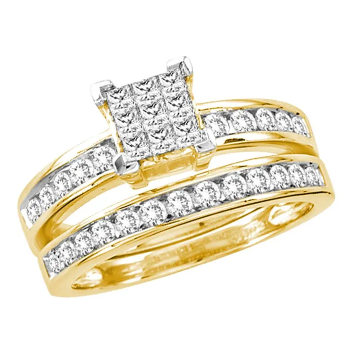 North Arrow Shop Rings 14kt yellow gold womens princess diamond cluster bridal wedding engagement ring band set 100 cttw22761 North Arrow Shop Rings 14kt yellow gold womens princess diamond cluster bridal wedding engagement ring band set 100 cttw22761