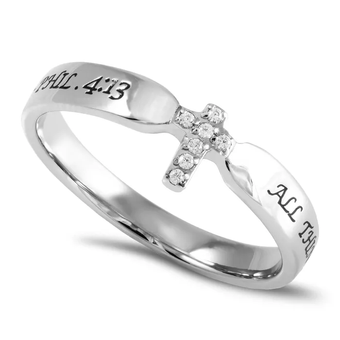 North Arrow Shop Rings PHILIPPIANS 413 Small Cross Ring for Her Clear CZ Stones Stainless Steel North Arrow Shop Rings PHILIPPIANS 413 Small Cross Ring for Her Clear CZ Stones Stainless Steel