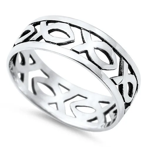 Rings North Arrow Shop Ichthus Ring Sterling Silver Christian Fish Link with Gift Box Rings North Arrow Shop Ichthus Ring Sterling Silver Christian Fish Link with Gift Box