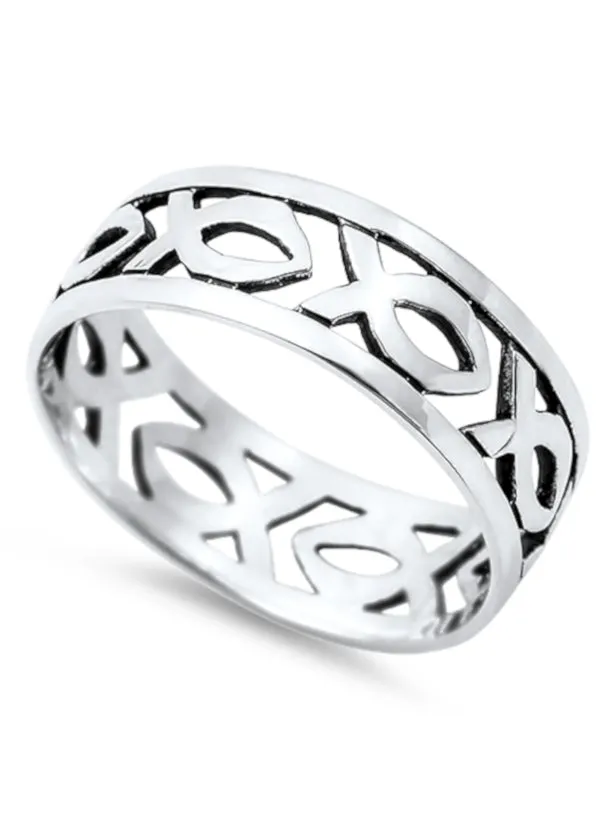 Rings North Arrow Shop Ichthus Ring Sterling Silver Christian Fish Link with Gift Box