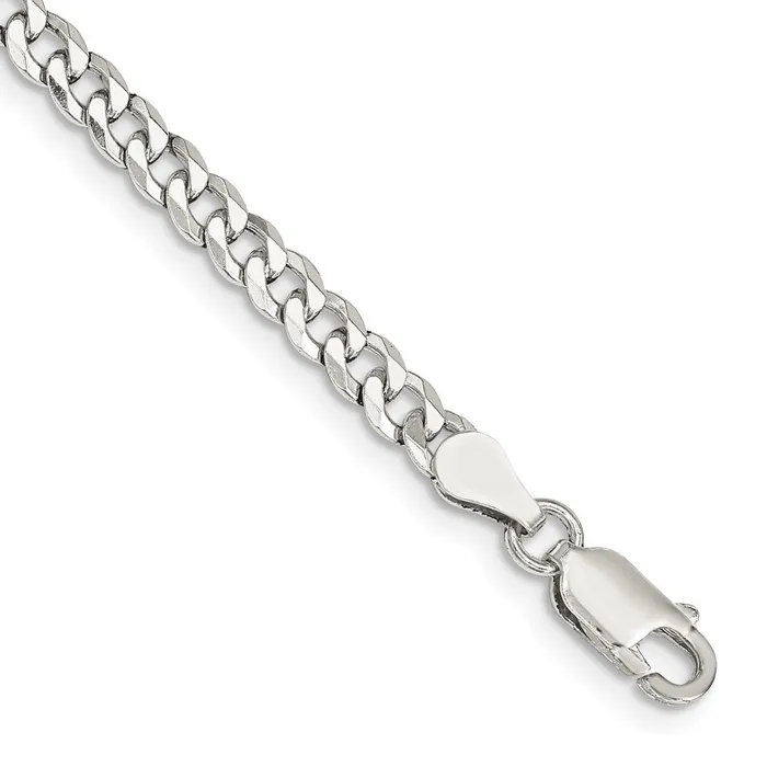 Rings TreasureFineJewelers Sterling Silver 4mm Beveled Curb Chain