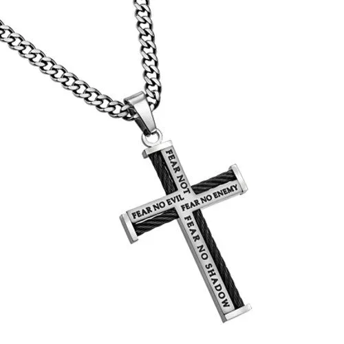 Stainless Steel Cable Cross Necklace for Men Bible Verse Isaiah 4110 Psalm 23 FEAR NO EVIL Chain North Arrow Shop Necklaces Stainless Steel Cable Cross Necklace for Men Bible Verse Isaiah 4110 Psalm 23 FEAR NO EVIL Chain North Arrow Shop Necklaces
