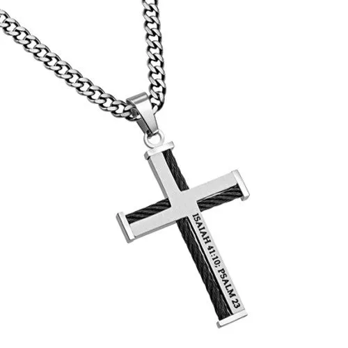 Stainless Steel Cable Cross Necklace for Men Bible Verse Isaiah 4110 Psalm 23 FEAR NO EVIL Chain North Arrow Shop Necklaces Stainless Steel Cable Cross Necklace for Men Bible Verse Isaiah 4110 Psalm 23 FEAR NO EVIL Chain North Arrow Shop Necklaces